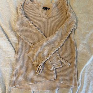 American Eagle Cream Sweater With Sleeve Embellishment